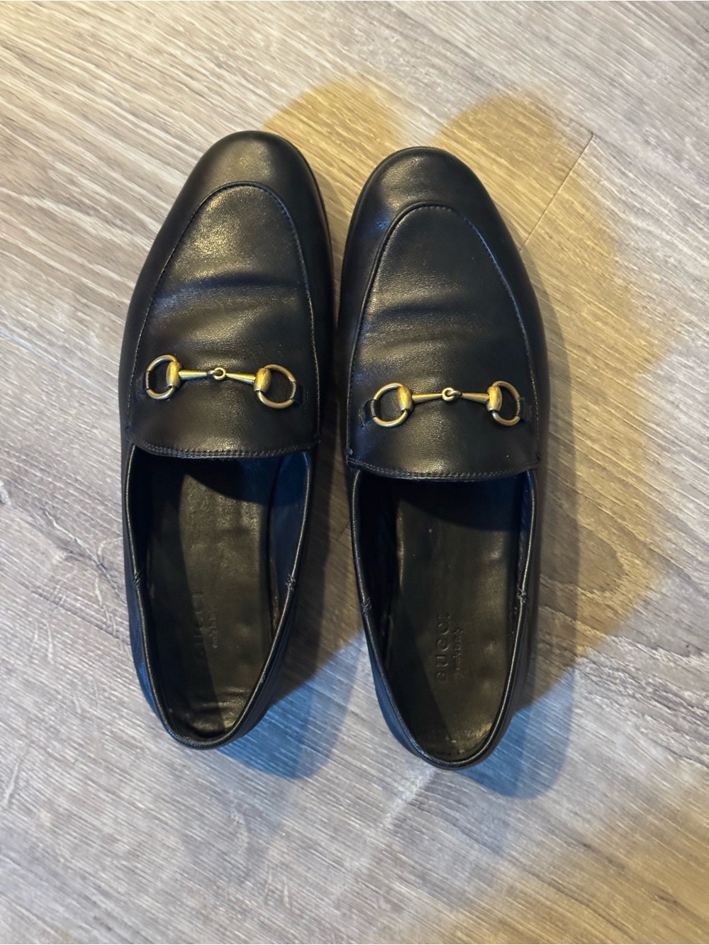 Gucci Black Leather Loafers with Gold Horsebit